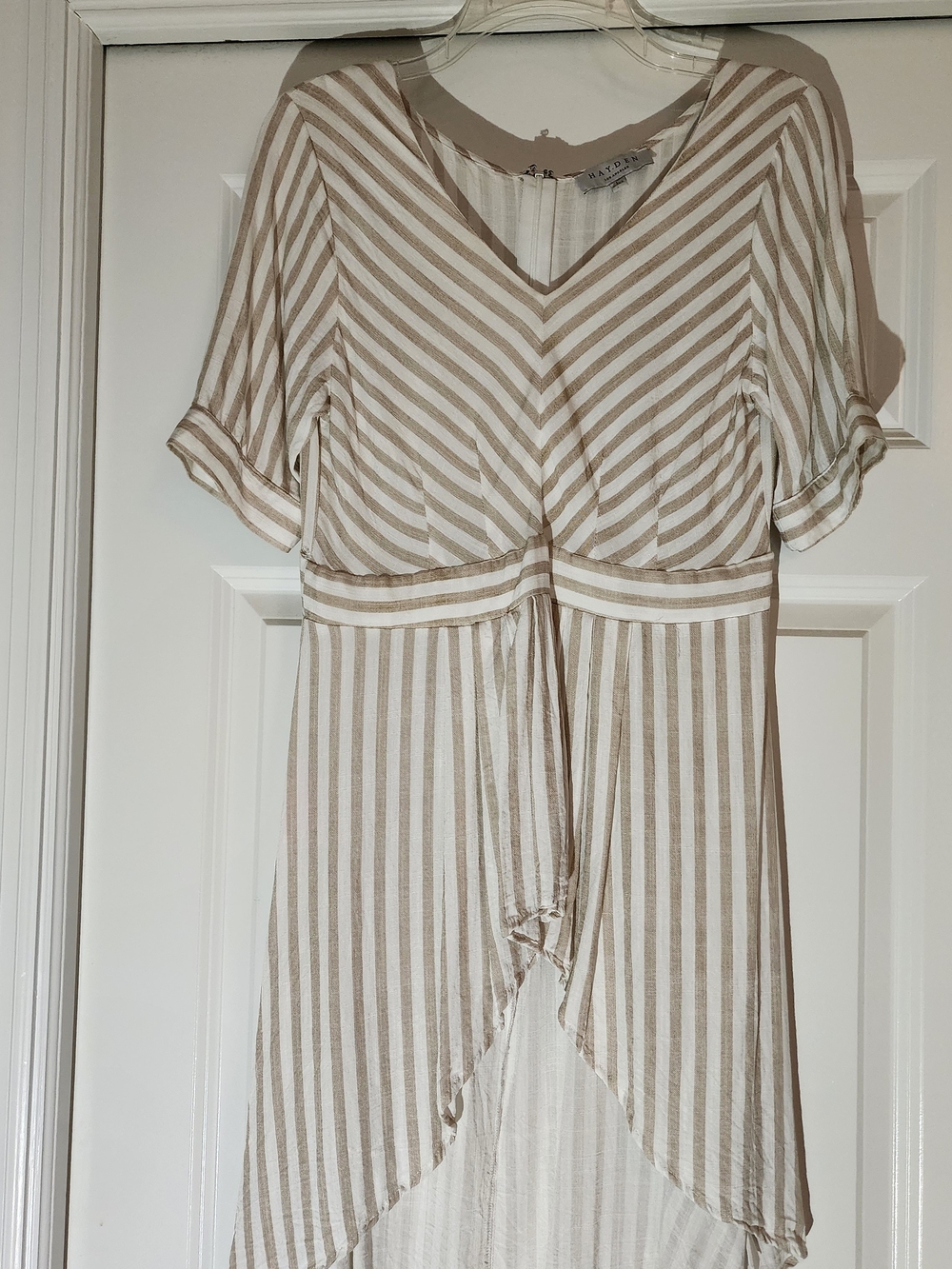 Hayden Beige and White Striped High-Low Dress